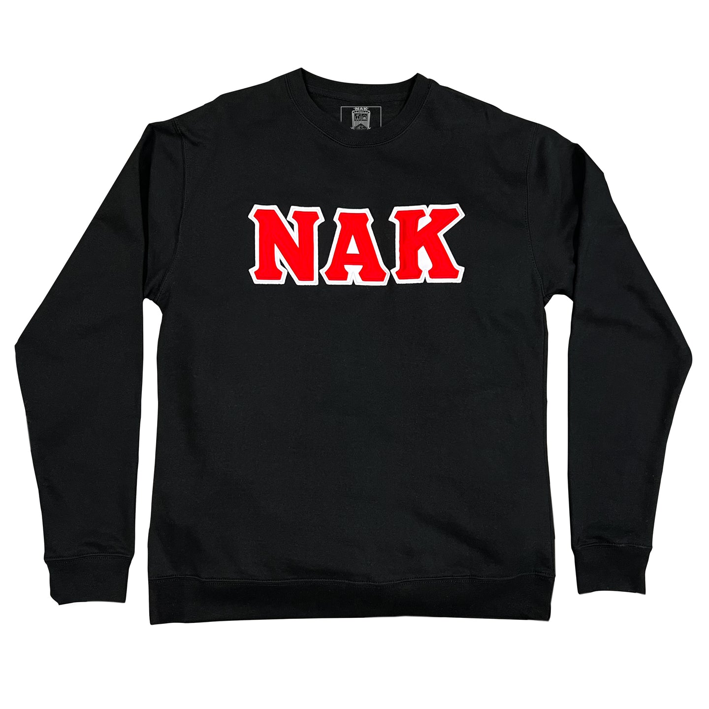 CLASSIC STITCHED APPLIQUE BLOCK LETTERS CREWNECK SWEATSHIRT BLACK